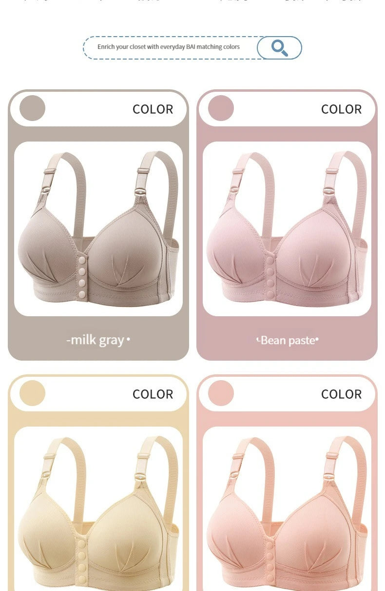 Front button bra underwear no underwire breathable comfortable traceless invisible hollow print adjustable@G102