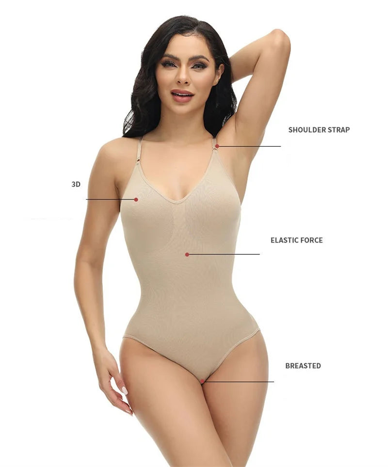 V Neck Spaghetti Strap Bodysuit.