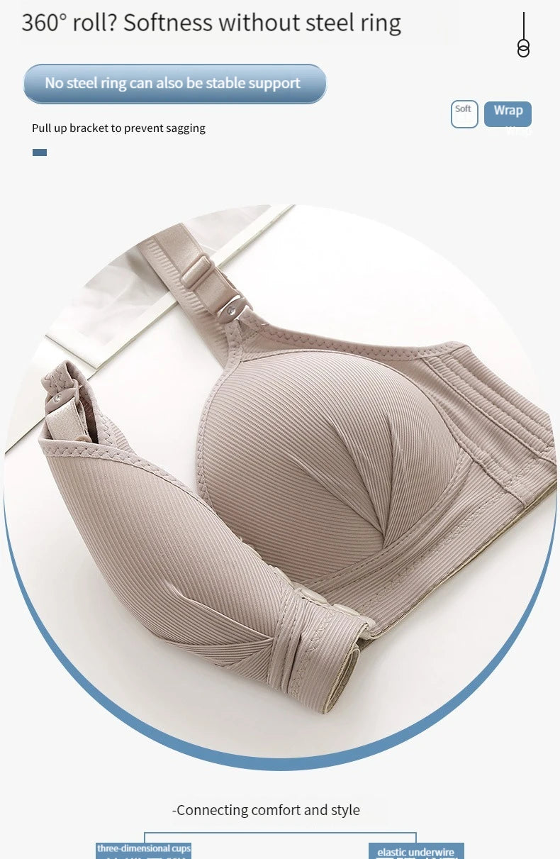 Front button bra underwear no underwire breathable comfortable traceless invisible hollow print adjustable@G102