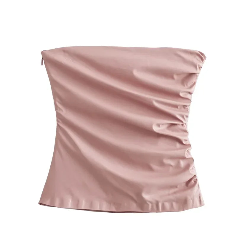 women's sleeveless vest strapless  leather pleated underwear.