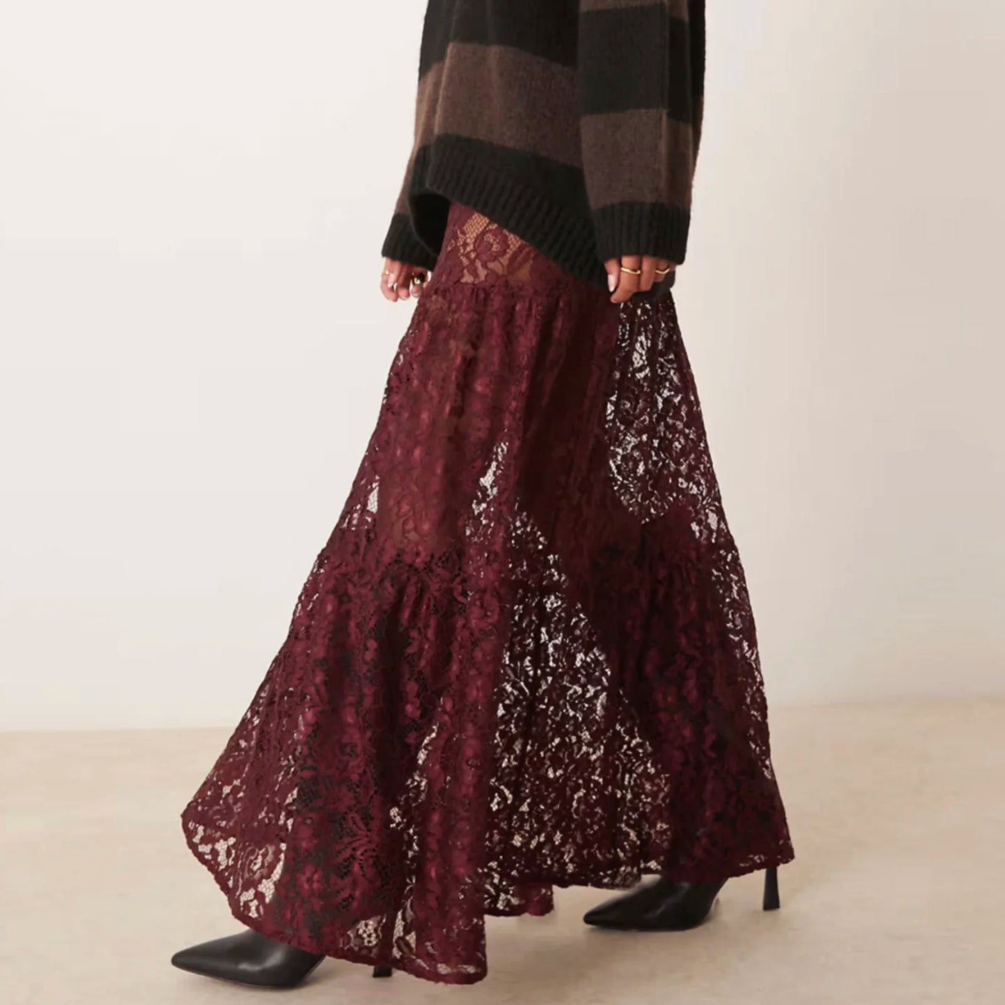 Mesh Vintage Floral A-Line Long Skirts