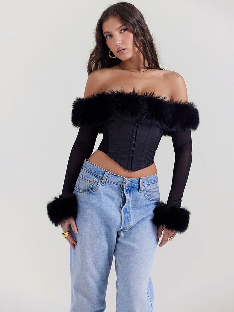 Elegant Feather Strapless T-shirt