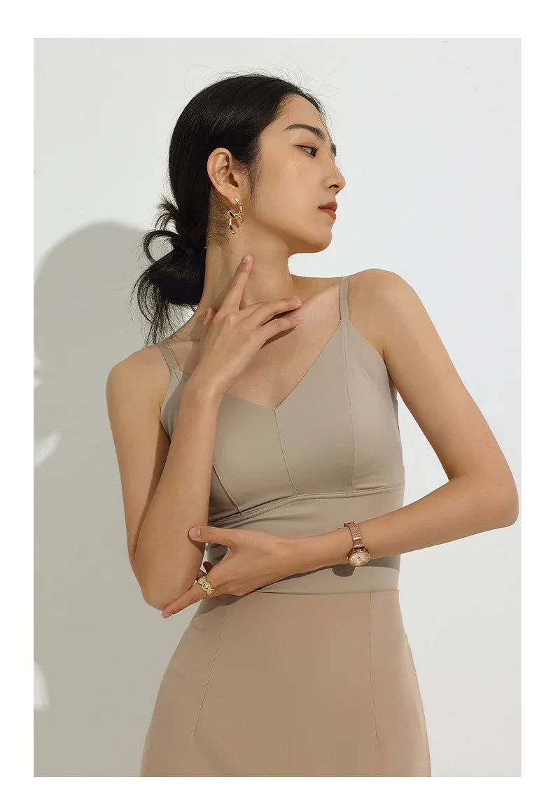 Women  Beautiful Back Underwear With Chest Pad Seamless Vest Elastic Slim Tank Tops