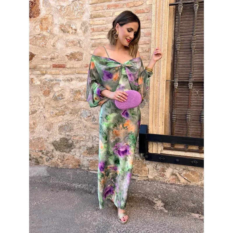 Summer Hippie, Long Sleeves, Backless Tie Dye Sling Dress.