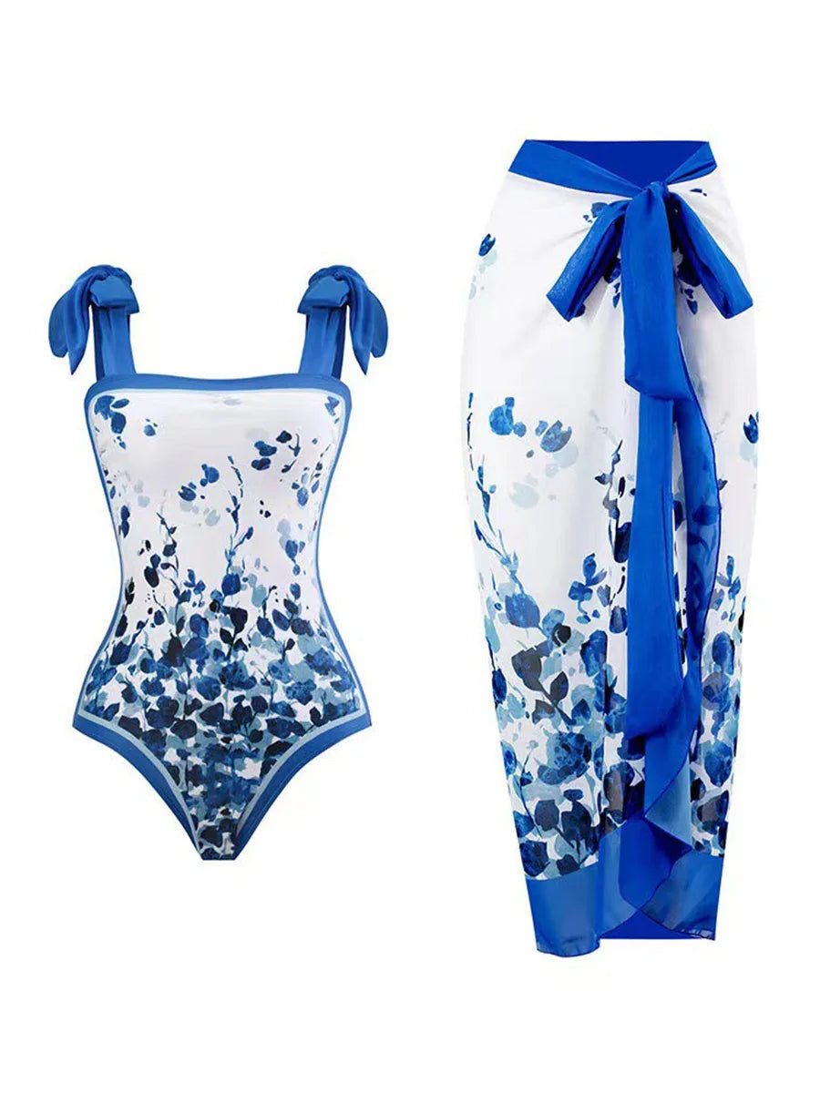 One Piece Swimsuit & Vent Skirt Padded  Women Bathing Suit