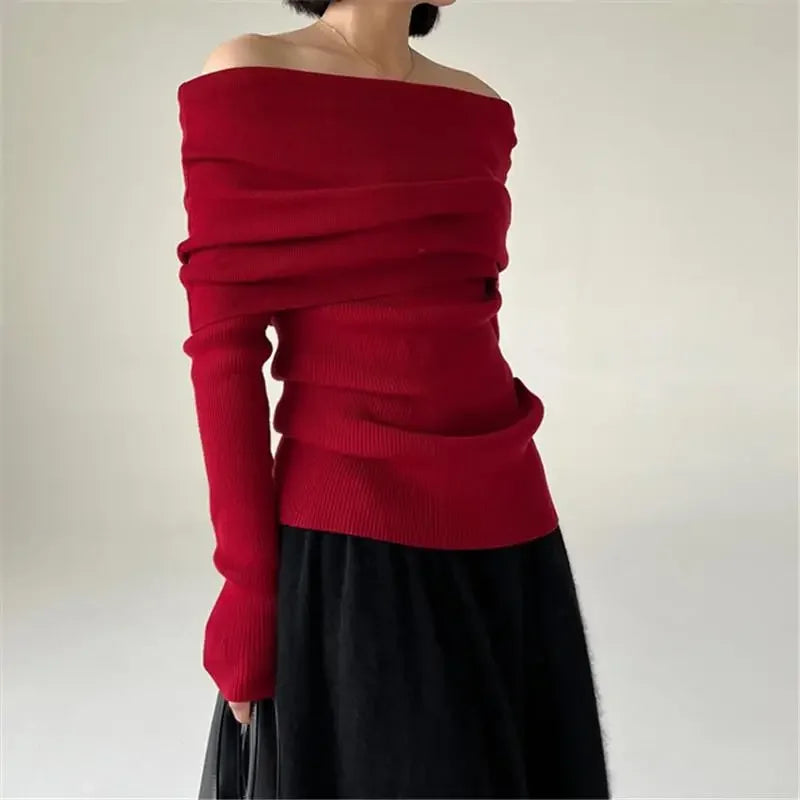 Chic, Soft, High Stretch Knitted Pullovers Top.