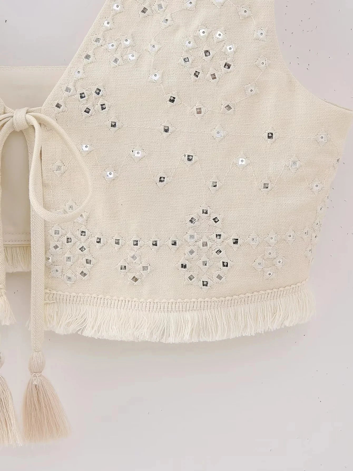 Embroidery  Waistcoats Summer Lightweight  Neck Sleeveless Tassels.