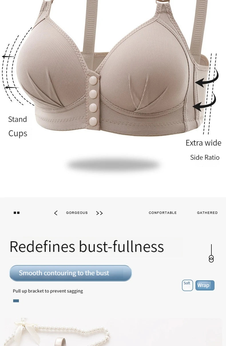 Front button bra underwear no underwire breathable comfortable traceless invisible hollow print adjustable@G102