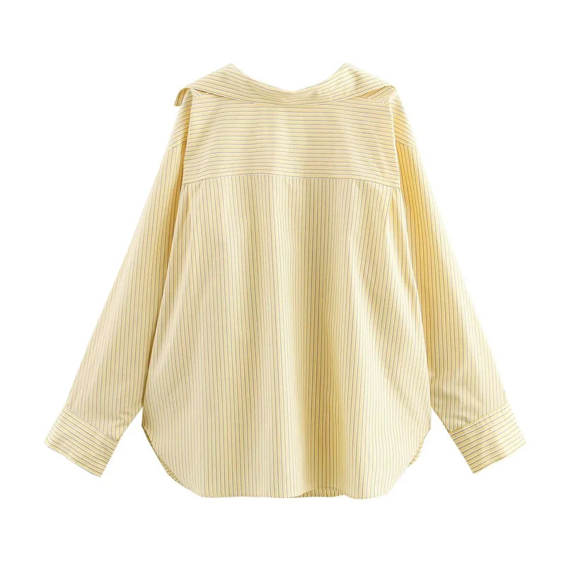 Long-sleeved, Striped Loose Shirt, High Waist Trousers Suit
