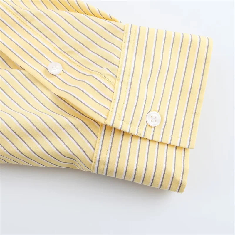 Long-sleeved, Striped Loose Shirt, High Waist Trousers Suit