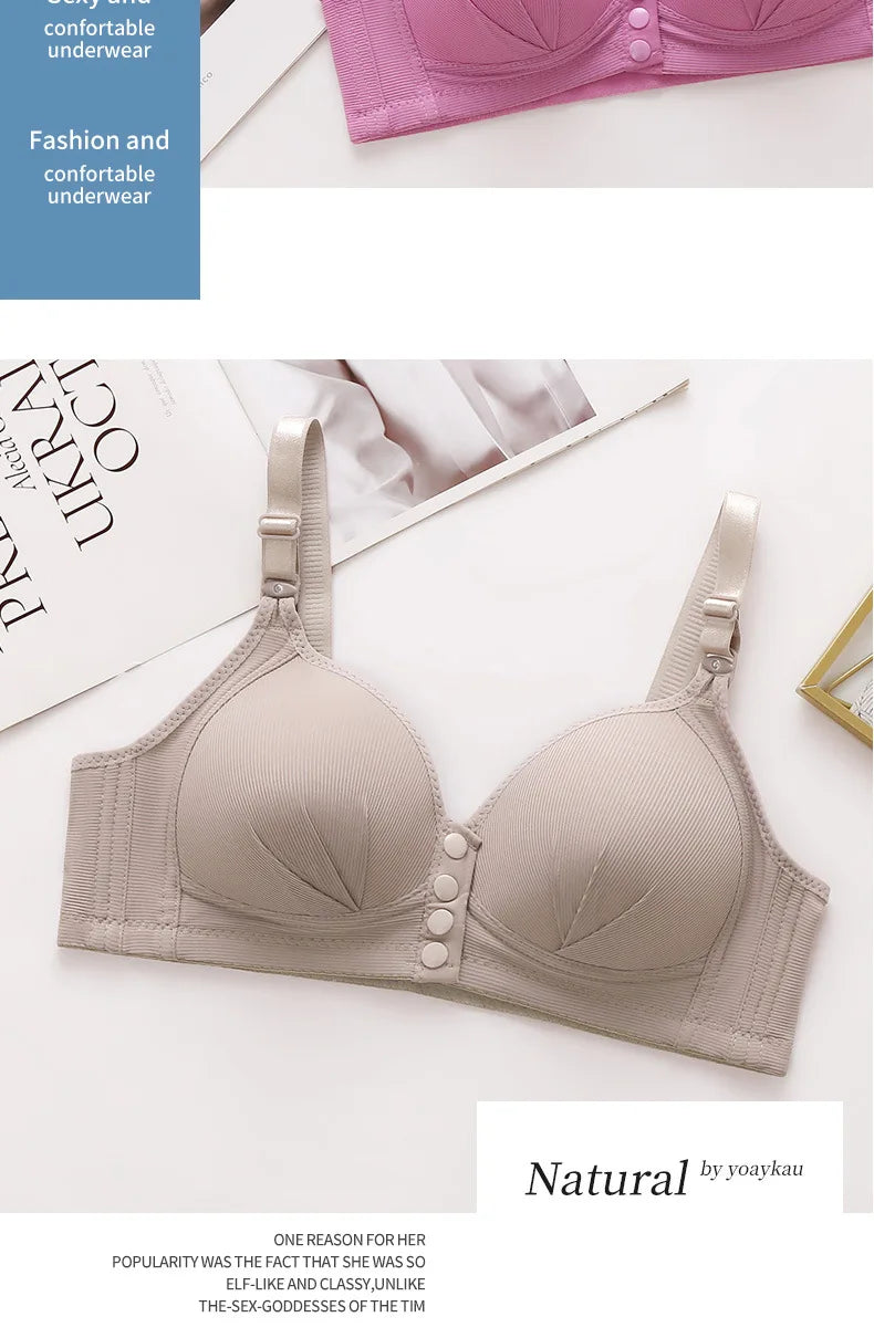 Front button bra underwear no underwire breathable comfortable traceless invisible hollow print adjustable@G102