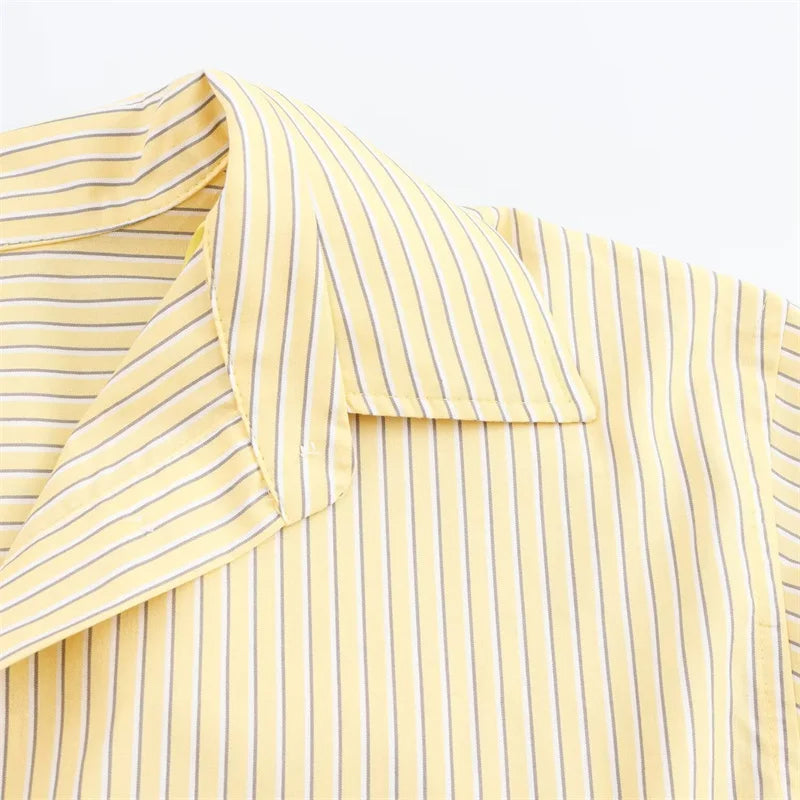 Long-sleeved, Striped Loose Shirt, High Waist Trousers Suit