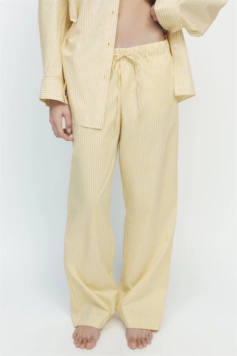 Long-sleeved, Striped Loose Shirt, High Waist Trousers Suit