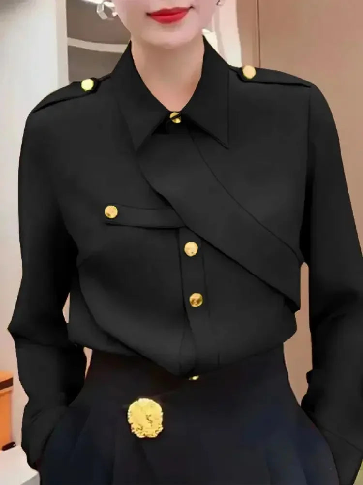 Women's Solid Color Formal Shirt & Blouse Lapel Collar Long Sleeves