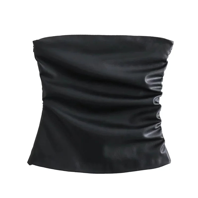 women's sleeveless vest strapless  leather pleated underwear.