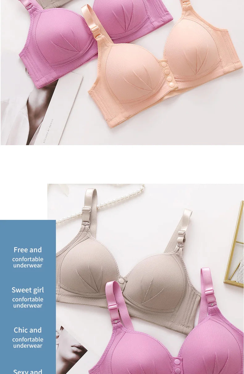 Front button bra underwear no underwire breathable comfortable traceless invisible hollow print adjustable@G102
