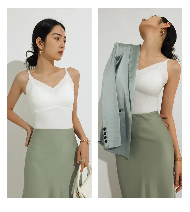 Women  Beautiful Back Underwear With Chest Pad Seamless Vest Elastic Slim Tank Tops
