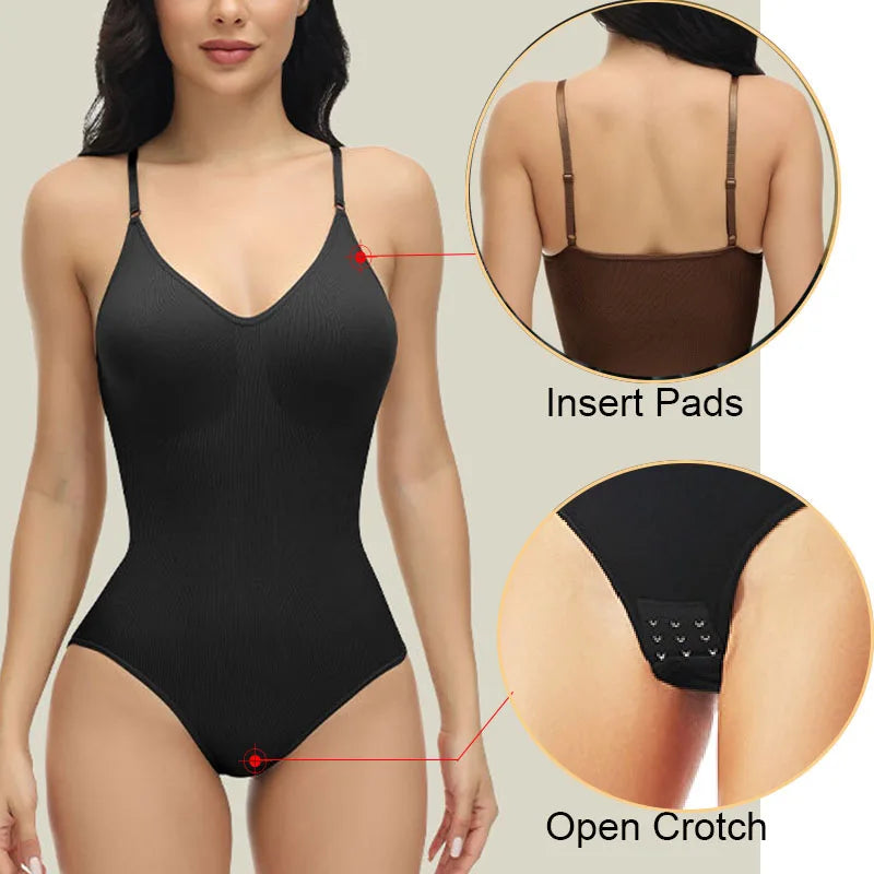 V Neck Spaghetti Strap Bodysuit.