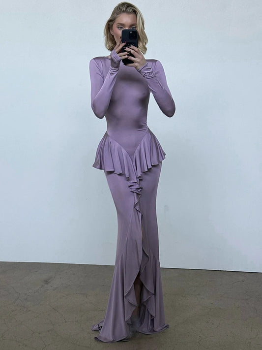 Backless Ruffled Maxi Dress.