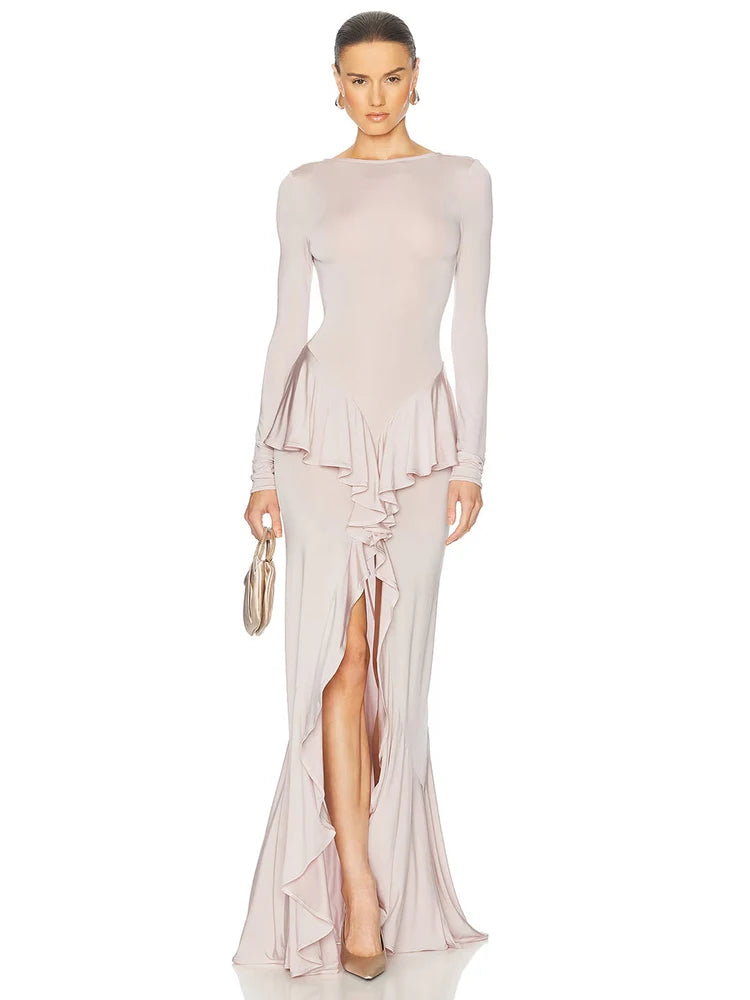 Backless Ruffled Maxi Dress.