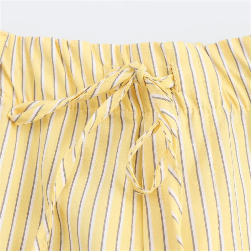 Long-sleeved, Striped Loose Shirt, High Waist Trousers Suit