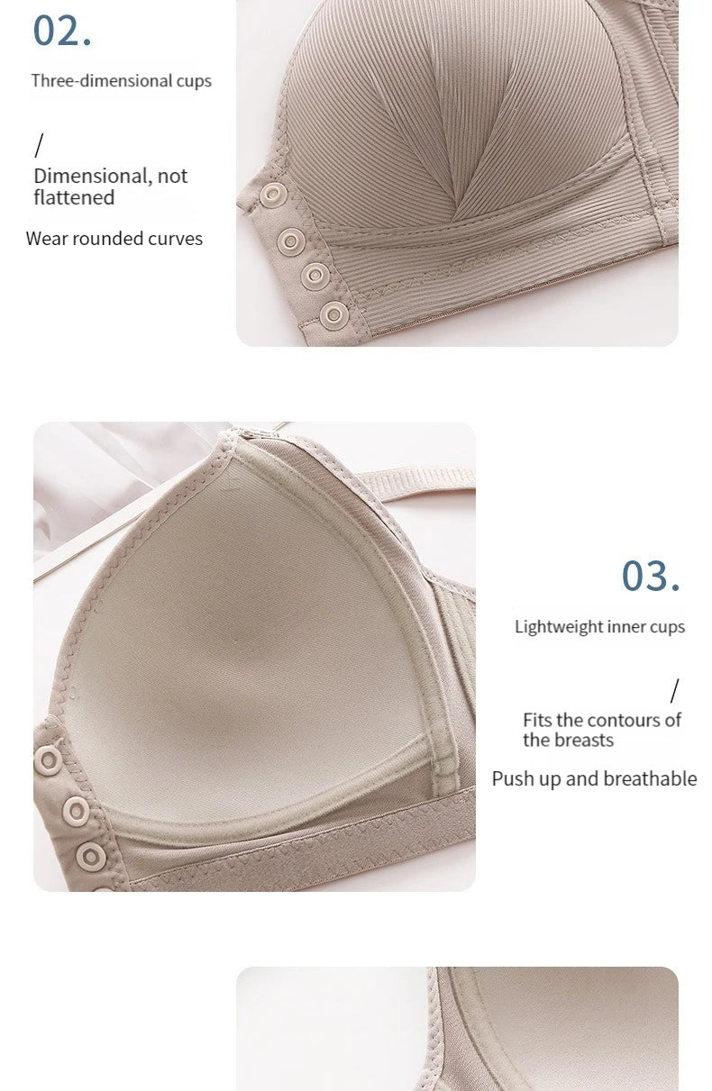 Front button bra underwear no underwire breathable comfortable traceless invisible hollow print adjustable@G102